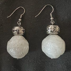 NWOT Chico's White Carved Bead & Silver Drop Hook Earrings Pierced
